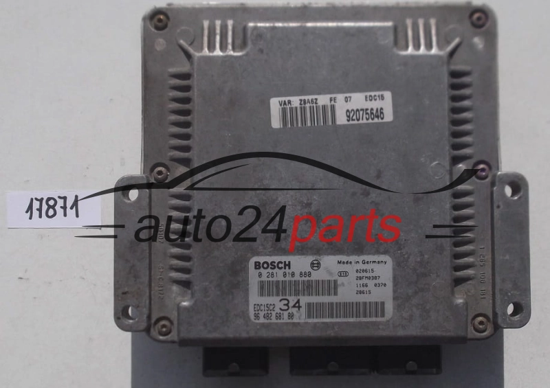  KOMPUTER STEROWNIK SILNIKA PEUGEOT 607 2.2 HDI BOSCH 0 281 010 880, 0281010880, 96 482 681 80, 9648268180, EDC15C2 34