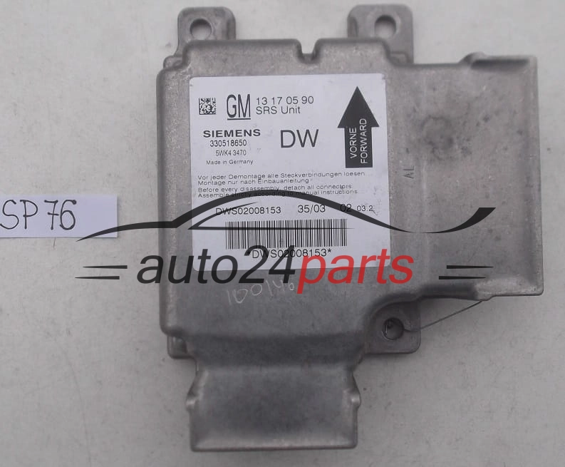 STEROWNIK MODUL PODUSZEK POWIETRZNYCH OPEL VECTRA C SIGNUM GM 13 17 05 90 DW