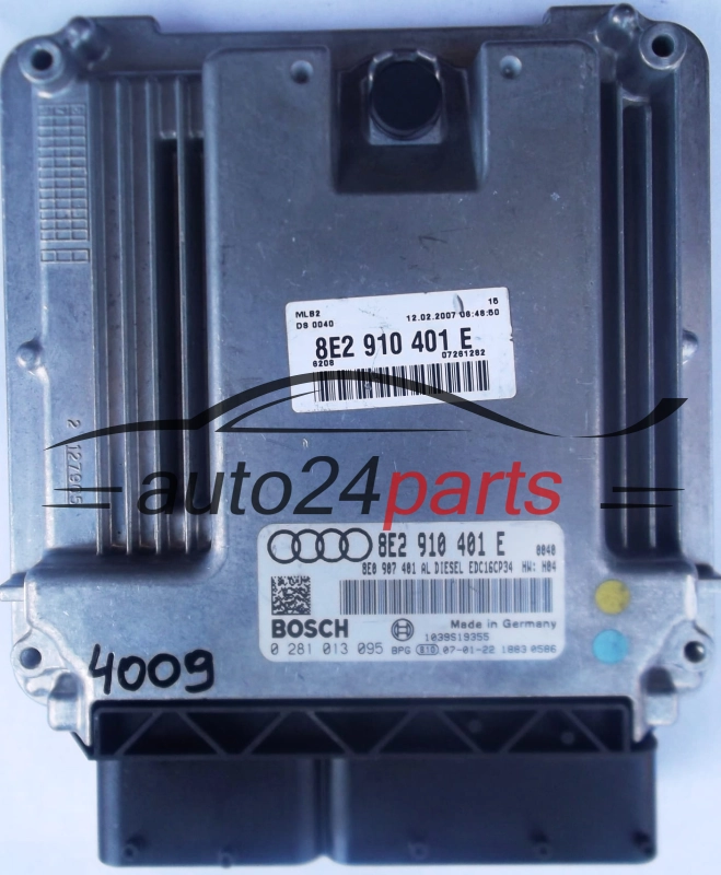 ECU CENTRALITA DE MOTOR AUDI A6 2.7 TDI 8E2910401E, 8E2 910 401 E, 8E0907401AL, 8E0 907 401 AL, BOSCH 0281013095, 0 281 013 095 DIESEL EDC16CP34