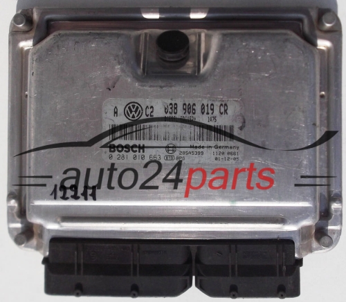 KOMPUTER STEROWNIK SILNIKA VW VOLKSWAGEN GOLF 1.9 TDI 038906019CR 038 906 019 CR, BOSCH 0 281 010 663, 0281010663, DIESEL EDC15P+ 1475 28SA5399