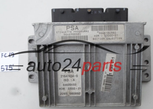 KOMPUTER STEROWNIK SILNIKA CITROEN PEUGEOT 21647434-9, 216474349, 9646988980, 9646184980