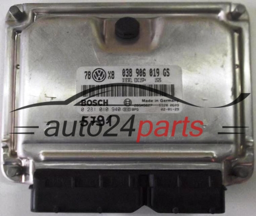 KOMPUTER STEROWNIK SILNIKA VW VOLKSWAGEN PASSAT 1.9 TDI AWX 038 906 019 GS, 038906019GS, BOSCH 0 281 010 940, 0281010940, 28SA5627, DIESEL EDC15P+ 1525 