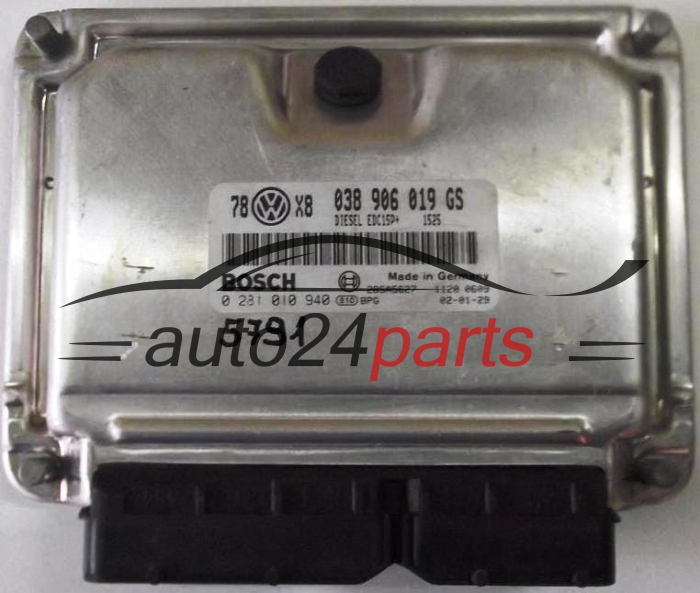 KOMPUTER STEROWNIK SILNIKA VW VOLKSWAGEN PASSAT 1.9 TDI AWX 038 906 019 GS, 038906019GS, BOSCH 0 281 010 940, 0281010940, 28SA5627, DIESEL EDC15P+ 1525 