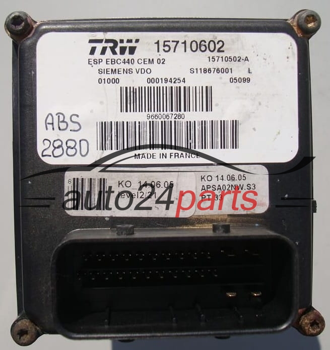 ABS POMPA I STEROWNIK PEUGEOT 407 TRW 15710602, 15710502-A, 15710502A, SIEMENS VDO S118676001 L, S118676001L