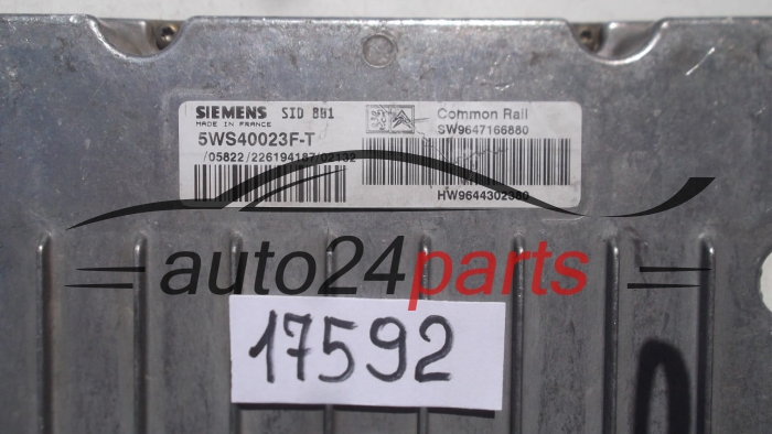 KOMPUTER STEROWNIK SILNIKA CITROEN C5 2.0 HDI SIEMENS 5WS40023F-T, 5WS40023FT, SW 9647166880, HW 9644302380 