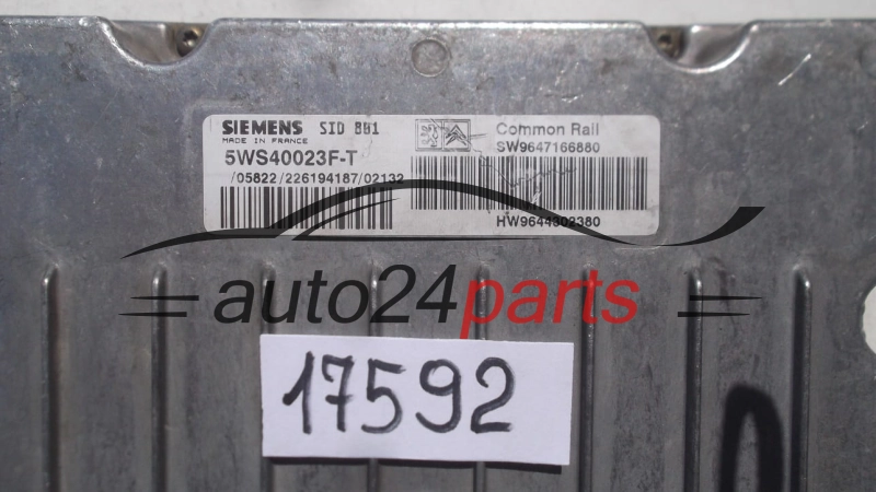 KOMPUTER STEROWNIK SILNIKA CITROEN C5 2.0 HDI SIEMENS 5WS40023F-T, 5WS40023FT, SW 9647166880, HW 9644302380 