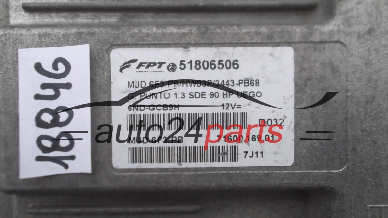 KOMPUTER STEROWNIK SILNIKA FIAT GRANDE PUNTO 1.3 JTD MAGNETI MARELLI MJD 6F3.PB, MJD6F3PB, FPT 51806506, 71600.169.01, 7160016901