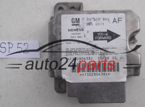 AIRBAG STEUERGERAT OPEL ASTRA G ZAFIRA A 90520841 AF, 90 520 841 AF, 9117205, 6237758, 62 37 758, SIEMENS 1923594 5WK4168