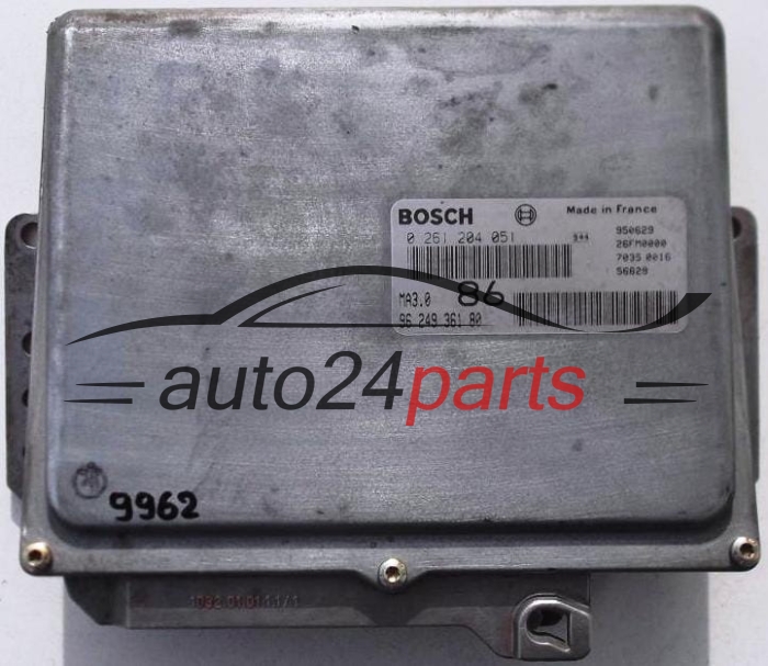 KOMPUTER STEROWNIK SILNIKA PEUGEOT 106 1.0, BOSCH 0 261 204 051, 0261204051, 96 249 361 80, 9624936180, MA3.0 86