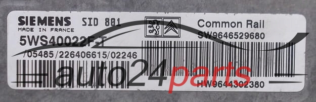 KOMPUTER STEROWNIK SILNIKA CITROEN C5 2.0 HDI SIEMENS 5WS40022F-T, 5WS40022FT, SW9646529680, HW9644302380, SID801