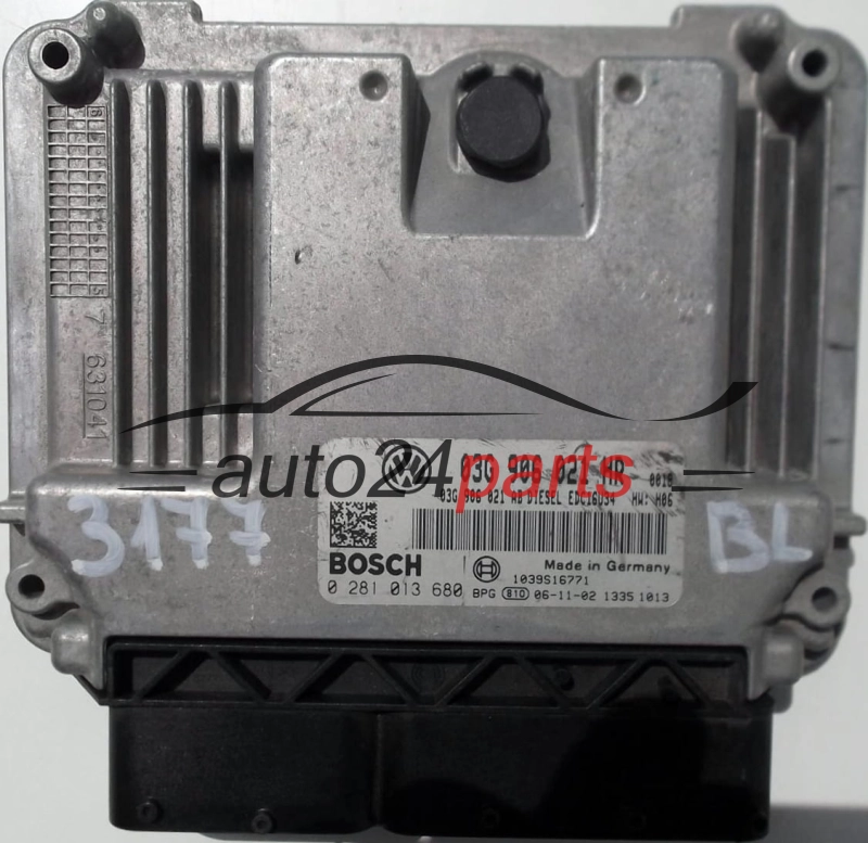 KOMPUTER STEROWNIK SILNIKA VW VOLKSWAGEN CADDY 1.9 TDI 03G906021HR, 03G 906 021 HR, BOSCH 0281013680, 0 281 013 680, DIESEL EDC16U34 0018, 1039S16771