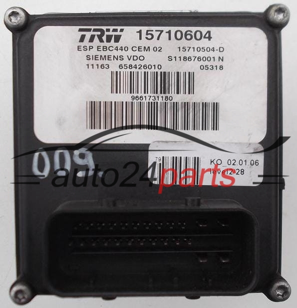 POMPE HYDRAULIQUE ET CALCULATEUR d'ABS PEUGEOT 407 SIEMENS VDO S118676001N, TRW 15710604, 15710504D, 9661731180