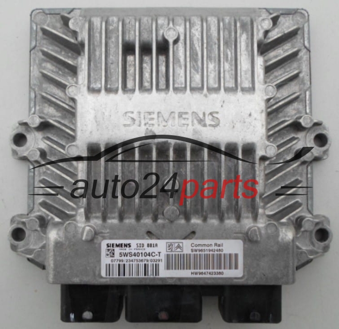 ECU CENTRALITA DE MOTOR  CITROEN PEUGEOT 2.0 HDI SIEMENS 5WS40104C-T,  SW 9651942480, HW 9647423380, SID801A