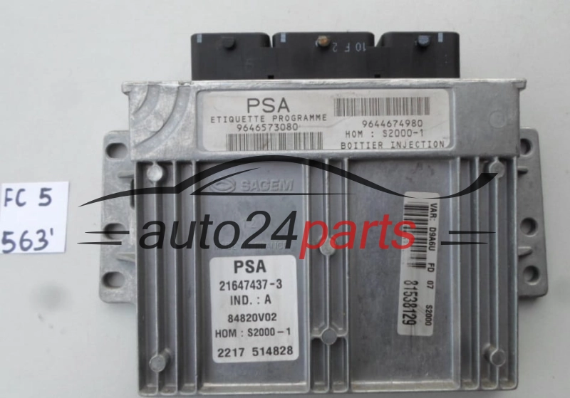 KOMPUTER STEROWNIK SILNIKA CITROEN PEUGEOT 21647437-3, 216474373, 9646573080