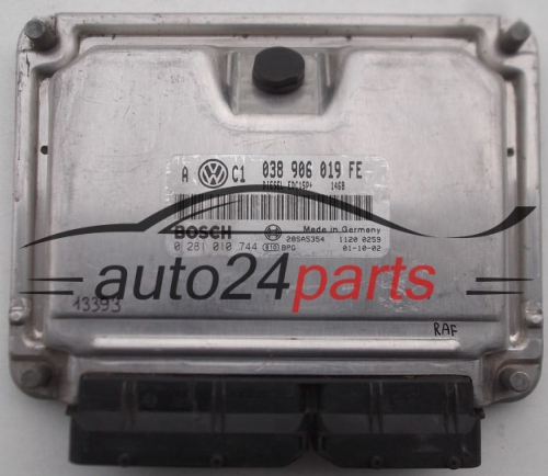 KOMPUTER STEROWNIK SILNIKA VOLKSWAGEN GOLF BORA 1.9 TDI ARL BOSCH 0281010744, 038 906 019 FE,  EDC15P+