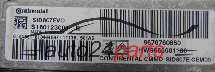 KOMPUTER STEROWNIK SILNIKA CITROEN PEUGEOT 1.6 HDI Continental  S180123001E, 9676760880, HW 9666681180, SID807EVO