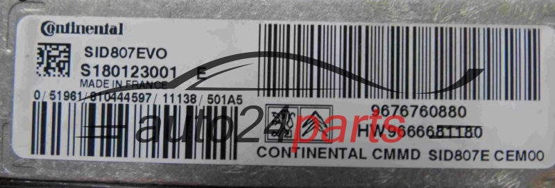 KOMPUTER STEROWNIK SILNIKA CITROEN PEUGEOT 1.6 HDI Continental  S180123001E, 9676760880, HW 9666681180, SID807EVO