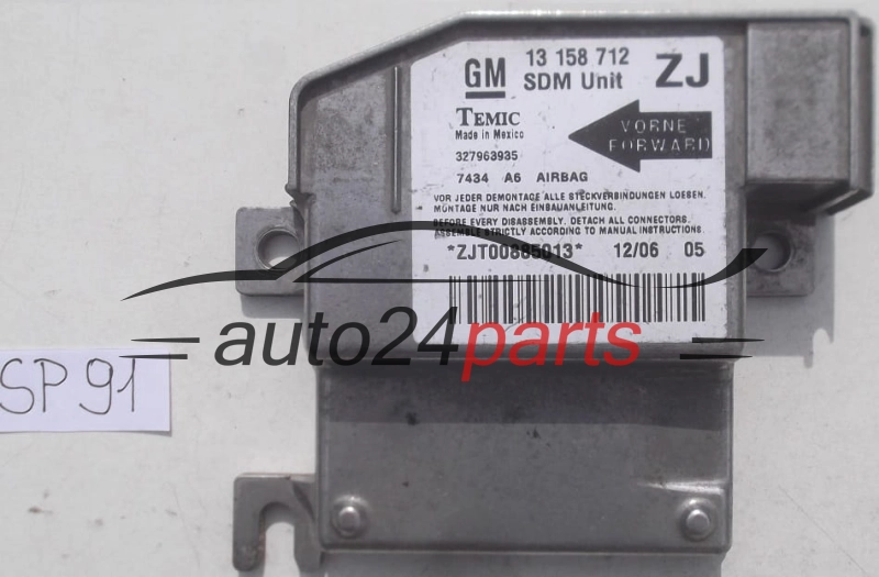 STEROWNIK MODUL PODUSZEK POWIETRZNYCH OPEL MERIVA A 13158712 ZJ, 13 158 712 ZJ, 93177229, 6235247, 62 35 247
