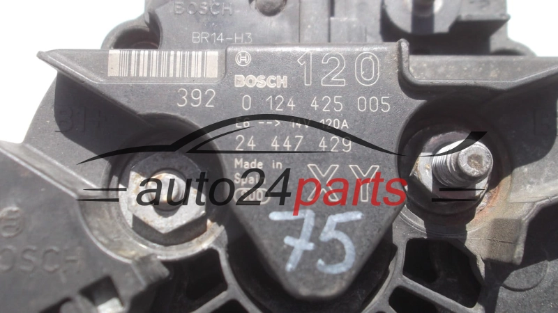 ALTERNATOR OPEL ASTRA VECTRA SIGNUM ZAFIRA BOSCH 0124425005 XY, 24447429 XY, 120A