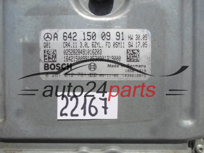 KOMPUTER STEROWNIK SILNIKA MERCEDES W164 3.0 CDI BOSCH 0 281 012 791, 0281012791, A 642 150 09 91, A6421500991, CR4.11 