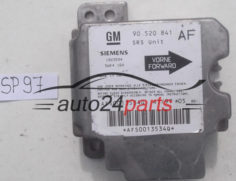 STEROWNIK MODUL PODUSZEK POWIETRZNYCH OPEL ASTRA G ZAFIRA A 90520841 AF, 90 520 841 AF, 9117205, 6237758, 62 37 758, SIEMENS 1923594 5WK4168