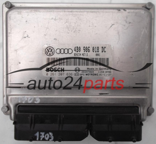 MOTORSTEUERGERÄT ECU STEUERGERÄT AUDI A4 A6 VW VOLKSWAGEN PASSAT 1.8T 1.8 TURBO 4B0906018DC, 4B0 906 018 DC, BOSCH 0261207636, 0 261 207 636