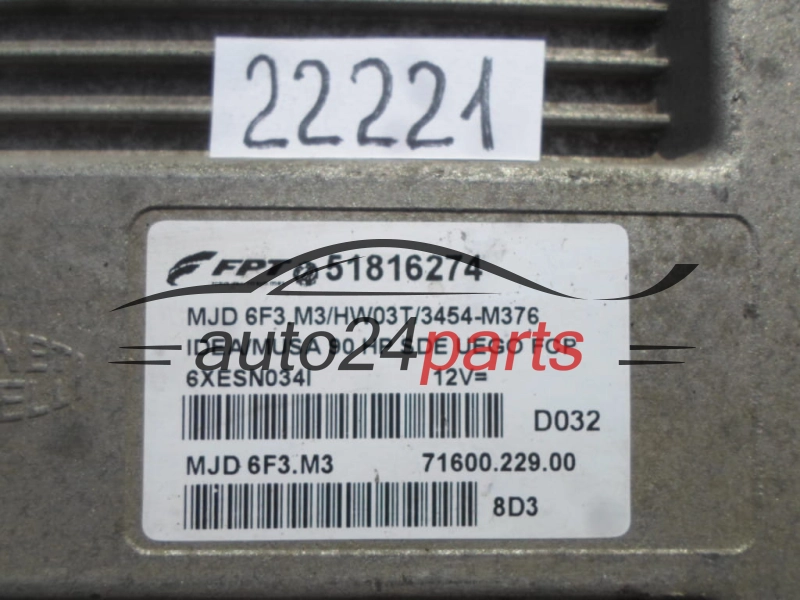 KOMPUTER STEROWNIK SILNIKA FIAT IDEA 1.3 JTD MJD.6F3.M3, MJD6F3M3, 51816274 