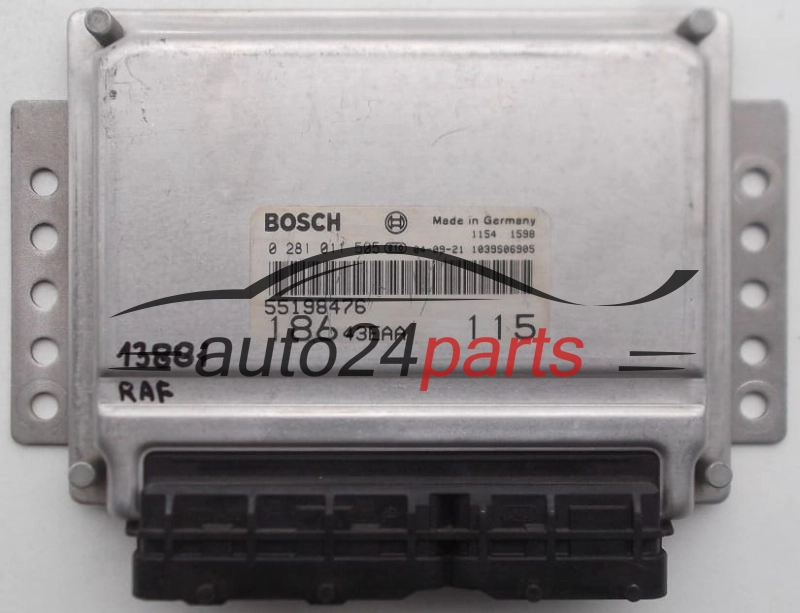 KOMPUTER STEROWNIK SILNIKA FIAT MULTIPLA 1.9 JTD, BOSCH 0 281 011 505, 0281011505, 55198476, 186 43EAA 115