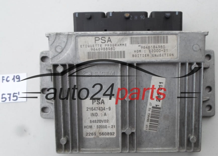 CALCULATEUR MOTEUR CITROEN PEUGEOT 21647434-9, 216474349, 9646988980, 9646184980