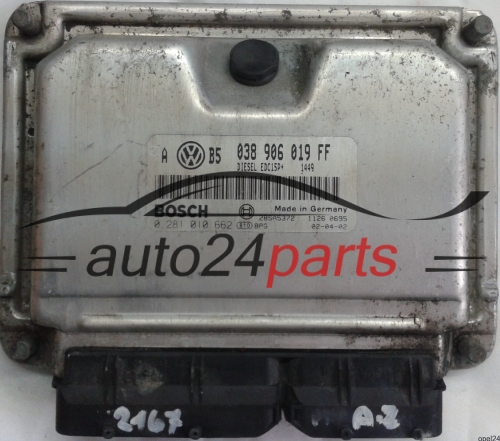 MOTORSTEUERGERÄT ECU STEUERGERÄT VW VOLKSWAGEN GOLF 1.9 TDI ATD 038906019FF, 038 906 019 FF, BOSCH 0 281 010 662, 0281010662, DIESEL EDC15P+ 1449, 28SA5372