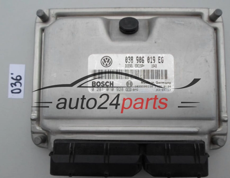 KOMPUTER STEROWNIK SILNIKA SKODA 1.9 TDI BOSCH 0 281 010 928, 0281010928, 038 906 019 EG, 038906019EG