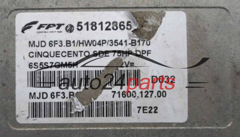 KOMPUTER STEROWNIK SILNIKA FIAT 500 1.3 JTD MAGNETI MARELLI MJD 6F3.B1,  FGP 51812865