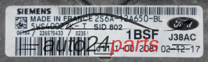 ECU CENTRALITA DE MOTOR  FORD FIESTA 1.4 TDCI SIEMENS 5WS40027K- T, SID 802, 1BSF 
