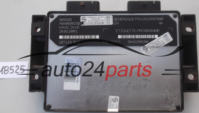 KOMPUTER STEROWNIK SILNIKA PEUGEOT, CITROEN BERLINGO 1.9, R04080025B, PSA: 9839587680, SOFT 9642398280
