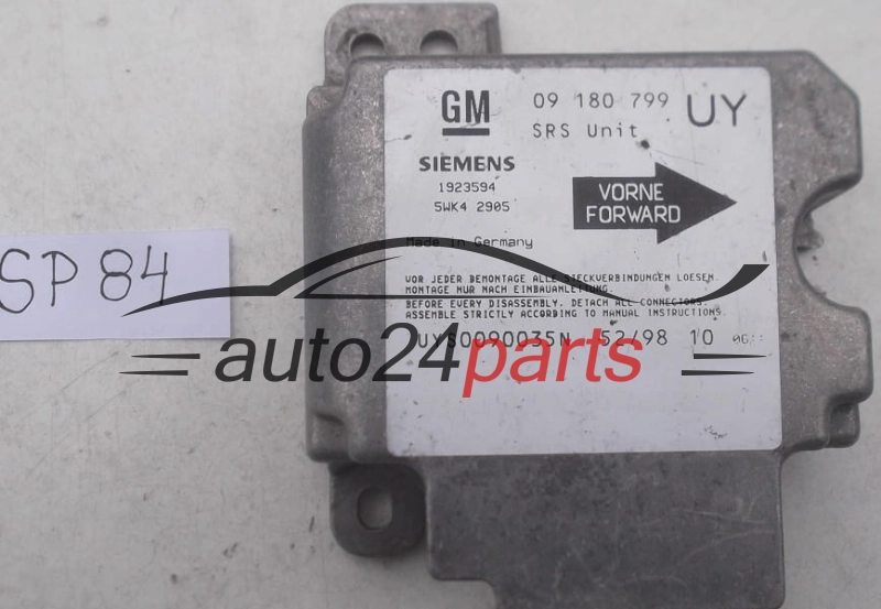 STEROWNIK MODUL PODUSZEK POWIETRZNYCH OPEL ASTRA G ZAFIRA A 09180799 UY, 09 180 799 UY, 9192130, 6237444, 62 37 444, SIEMENS 1923594 5WK42905 , 5WK4 2905