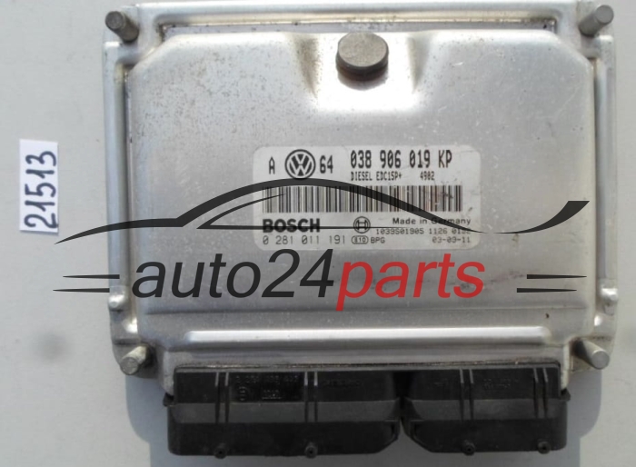 KOMPUTER STEROWNIK SILNIKA VW VOLKSWAGEN GOLF IV 1.9 TDI, BOSCH 0 281 011 191, 0281011191, 038 906 019 KP, 038906019KP