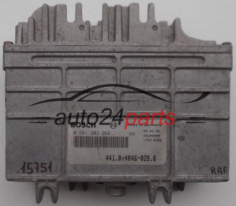 CALCULATEUR MOTEUR SKODA BOSCH 0 261 203 964, 0261203964, 441.0.4046-028.6, 44104046028