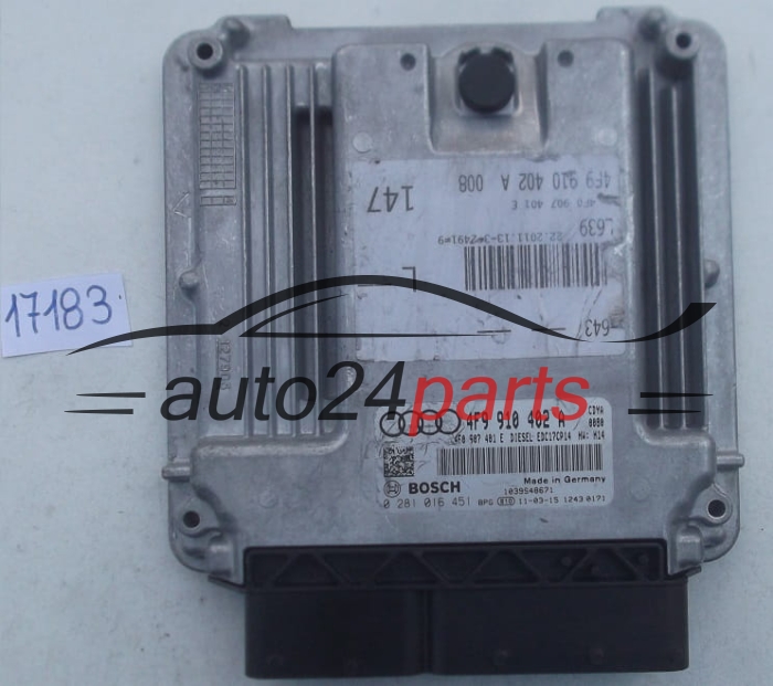 CALCULATEUR MOTEUR AUDI A6 ALLROAD 3.0 TDI BOSCH 0 281 016 451, 0281016451, 4F9 910 402 A, 4F9910402A, 4F0 907 401 E, 4F0907401E