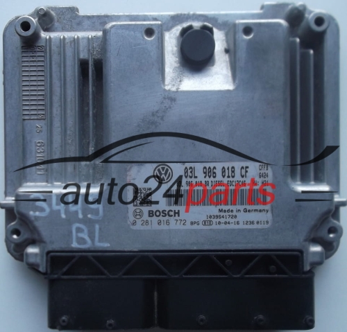 KOMPUTER STEROWNIK SILNIKA SKODA SUPERB 2.0 TDI 03L906018CF, 03L 906 018 CF, 03L906018BR, 03L 906 018 BR, BOSCH 0281016772, 0 281 016 772, DIESEL EDC17C46 CFFB 6424, 1039S41720 