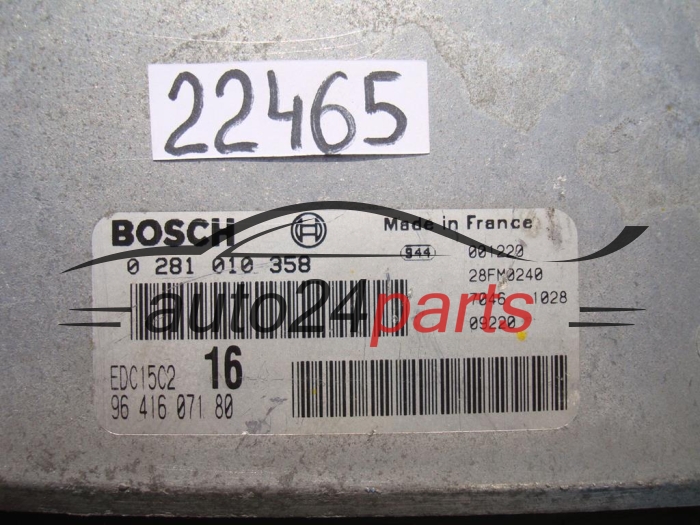 KOMPUTER STEROWNIK SILNIKA CITROEN XSARA PICASSO 2.0 HDI BOSCH 0 281 010 358, 0281010358, 96 416 071 80, 9641607180, EDC15C2 16