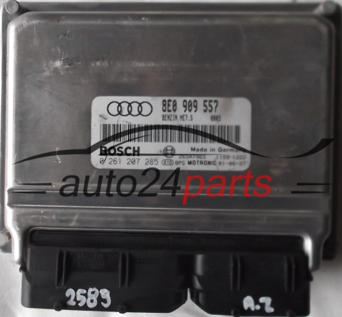 KOMPUTER STEROWNIK SILNIKA AUDI A4 2.0 ALT 8E0909557, 8E0 907 557, BOSCH 0 261 207 285, 0261207285, BENZIN ME7.5 0003, 26SA7965 - 2589, 13578