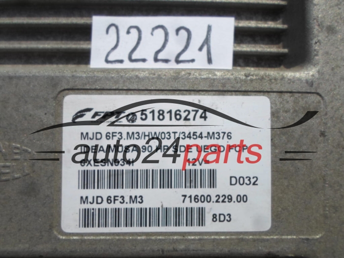 CENTRALITA DE MOTOR FIAT IDEA 1.3 JTD MJD.6F3.M3, MJD6F3M3, 51816274
