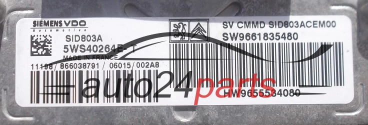KOMPUTER STEROWNIK SILNIKA CITROEN PEUGEOT 2.0 HDI SIEMENS VDO 5WS40264E-T, 5WS40264ET, SW9661835480, HW9655534080, SID803A