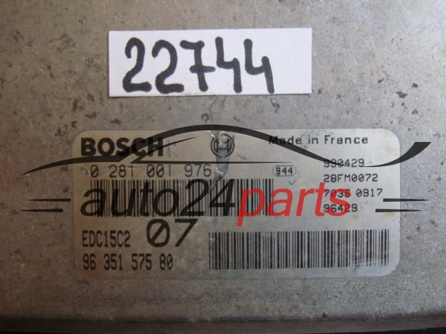 KOMPUTER STEROWNIK SILNIKA CITROEN XSARA PEUGEOT 306 2.0 BOSCH 0281001976, 0 281 001 976, 9635157580, 96 351 575 80, EDC15C2 07