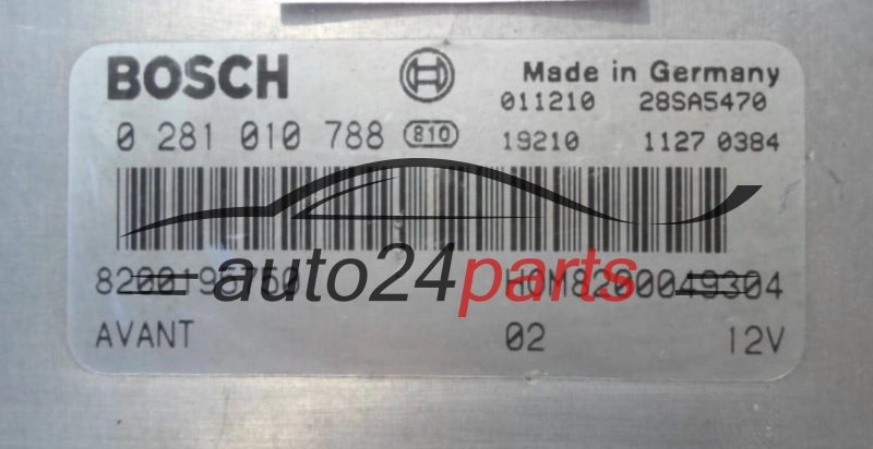 ECU CENTRALITA DE MOTOR  RENAULT CLIO MEGANE BOSCH 0 281 010 788, 8200195750, HOM 8200049304