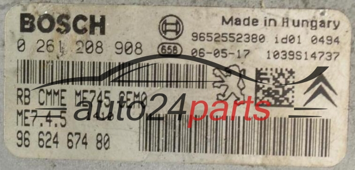 KOMPUTER STEROWNIK SILNIKA CITROEN PEUGEOT 1.6 BOSCH 0 261 208 908, 96 624 674 80