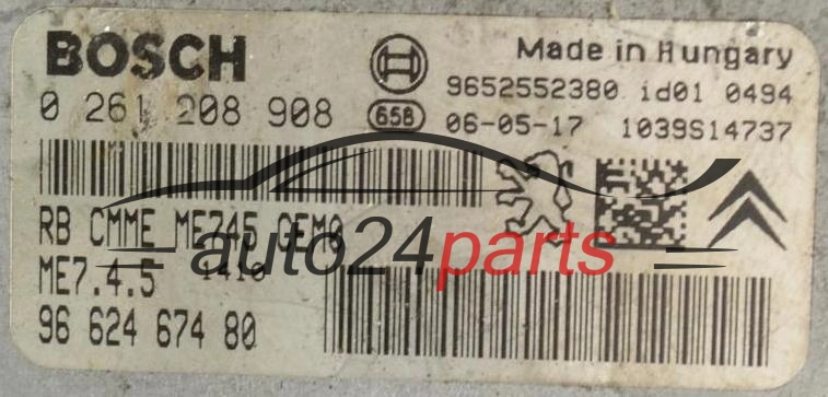 KOMPUTER STEROWNIK SILNIKA CITROEN PEUGEOT 1.6 BOSCH 0 261 208 908, 96 624 674 80