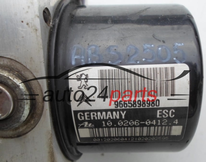 POMPE HYDRAULIQUE ET CALCULATEUR d'ABS CITROEN PEUGEOT 9665898980, 10.0206-0412.4, 10020604124, 10.0960-3923.3, 10096039233