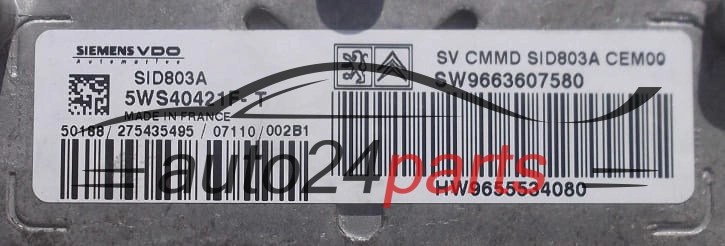KOMPUTER STEROWNIK SILNIKA CITROEN PEUGEOT 1.6 HDI SIEMENS VDO 5WS40421F-T, 5WS40421FT, SW9663607580, HW9655534080, SID803A
