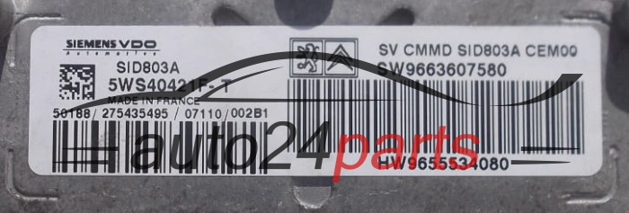 ECU CENTRALITA DE MOTOR 1.6 HDI SIEMENS VDO 5WS40421F-T, 5WS40421FT, SW9663607580, HW9655534080, SID803A